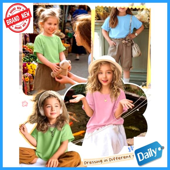 3 Pack Girls Oversized Tees Rolled Sleeve Loose Fit Summer Tops - Picture 2 of 7